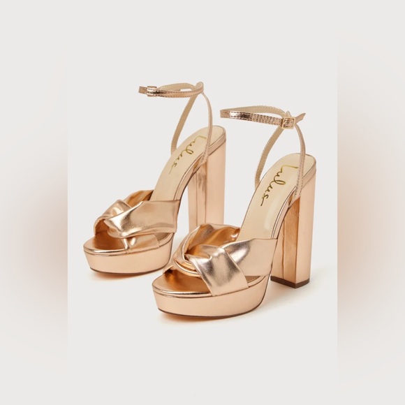 Prestan Rose Gold Platform Ankle Strap High Heels - Picture 4 of 4